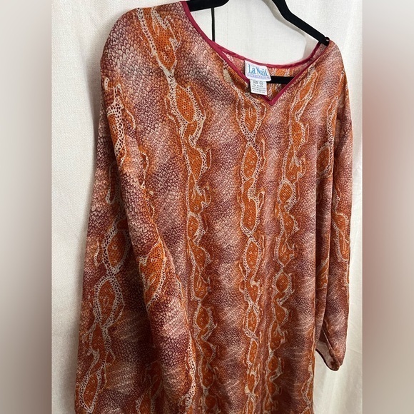 Vintage Dresses & Skirts - 5/$45 Vintage 70s Long Semi Sheer Orange Snakeskin Kaftan by La Nuit